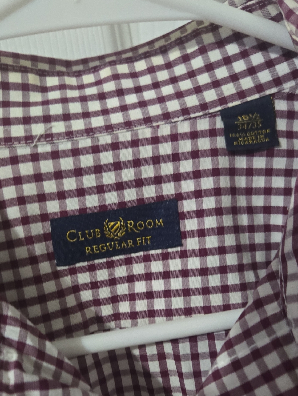 Club Room Men's Burgundy and White Checked Button-Down Shirt